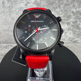 Emporio Armani Luigi Chronograph Black Dial Red Leather Strap Watch For Men - AR1971