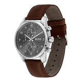 Hugo Boss Aeroliner Chronograph Quartz Grey Dial Brown Leather Strap Watch For Men - HB1512570