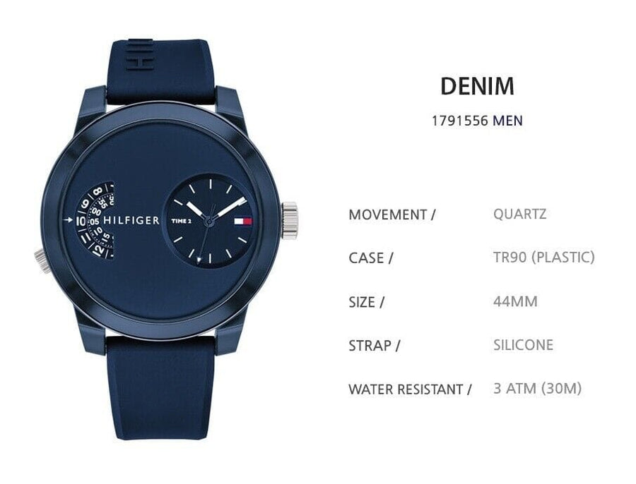 Tommy Hilfiger Denim Blue Dial Blue Rubber Strap Watch for Men - 1791556