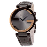 Gucci Interlocking G 18K Gold Black Dial Brown Leather Strap Watch For Women - YA133304