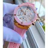 Guess Athena White Dial Pink Rubber Strap Watch For Women - GW0030L4