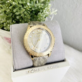 Michael Kors Runway Three Hand Quartz Gold Dial Brown Leather Strap Watch For Women - MK6999