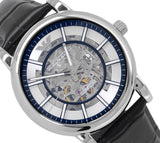 Emporio Armani Luigi Silver Skeleton Dial Black Leather Strap Watch For Men - AR1981