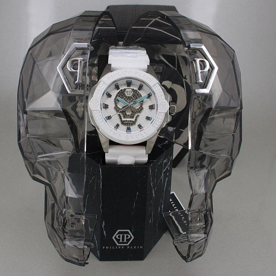 Philipp Plein The Skull White Dial White Silicone Strap Watch for Men - PWAAA1521