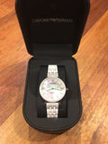 Emporio Armani Giannti T Bar Quartz Mother of Pearl Dial White Steel Strap Watch For Women - AR1485