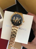 Michael Kors Runway Quartz Black Dial Gold Steel Strap Watch For Women - MK6682