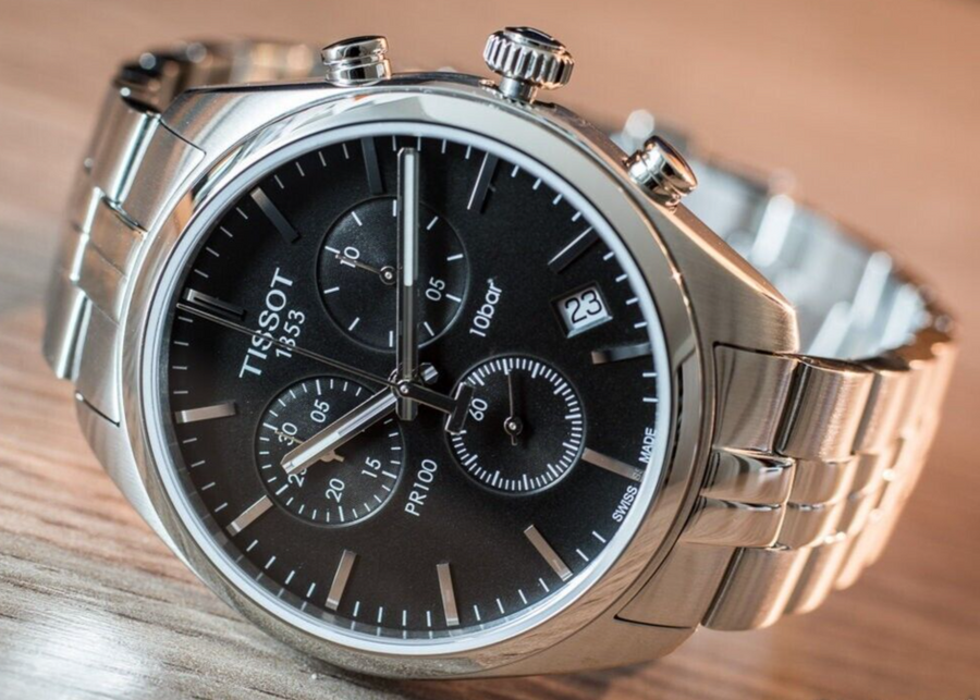 Tissot T Classic PR 100 Chronograph Black Dial Silver Steel Strap Watch for Men - T101.417.11.051.00