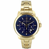 Maserati Successo Chronograph Blue Dial Gold Steel Strap Watch For Men - R8873621021