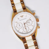 Emporio Armani Sportivo White Dial Rose Gold & White Steel Strap Watch For Women - AR5942