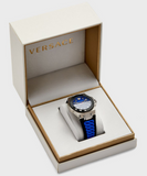 Versace Chain Reaction Quartz Blue Dial Blue & Black Leather Strap Watch for Men - VEDY00119