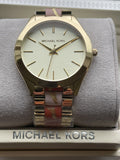 Michael Kors Slim Runway Gold Dial Two Tone Steel Strap Watch for Women - MK4300