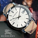 Burberry The City Silver Dial Brown Leather Strap Watch for Women - BU9025