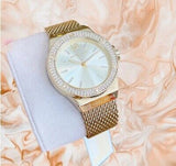 Michael Kors Lennox Three-Hand Gold Dial Gold Mesh Bracelet Watch For Women - MK7335