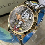 Gucci G Timeless Disney Donald Duck Brown Dial Brown Leather Strap Watch For Women - YA1264167