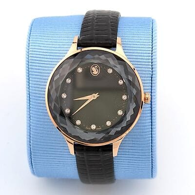 Swarovski Octea Nova Black Dial Black Leather Strap Watch for Women - 5650033