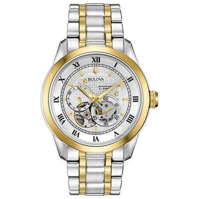 Bulova BVA Skeleton Silver Dial Two Tone Steel Strap Watch for Men - 98A123