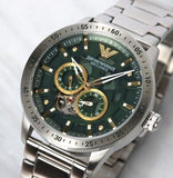 Emporio Armani Meccanico Chronograph Automatic Green Dial Silver Steel Strap Watch For Men - AR60053