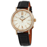 IWC Portofino Automatic Diamonds Silver Dial Black Leather Strap Watch for Women - IW357406