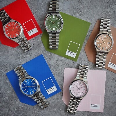 Watches with colorful faces on Pantone swatches