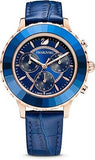 Swarovski Octea Lux Chrono Blue Dial Blue Leather Strap Watch for Women - 5563480