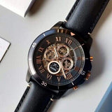 Fossil Grant Sport Automatic Skeleton Black Dial Black Leather Strap Watch for Men - ME3138