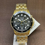 Fossil FB-01 Chronograph Black Dial Gold Steel Strap Watch for Men - FS5836