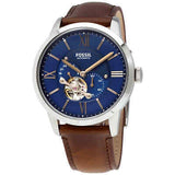 Fossil Townsman Automatic Blue Dial Brown Leather Strap Watch for Men - ME3110