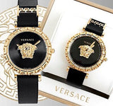 Versace Palazzo Empire Greca Black Dial Black Leather Strap Watch for Women - VEDV00119