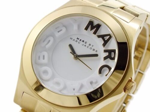 Marc Jacobs Rivera White Dial Gold Steel Strap Watch for Women - MBM3134
