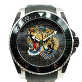 Gucci Dive Tiger Black Dial Black Rubber Strap Watch For Men - YA136318