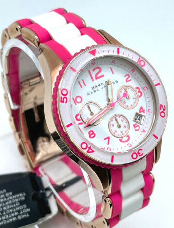 Marc Jacobs Rock Chronograph White Dial Two Tone Silicone Strap Watch for Women - MBM2593