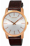 Calvin Klein City Silver Dial Brown Leather Strap Watch For Men - K2G21629