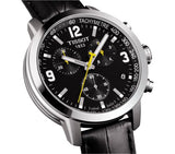 Tissot PRC 200 Chronograph Black Dial Black Leather Strap Watch For Men - T055.417.16.057.00