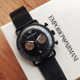 Emporio Armani Aviator Black Dial Black Mesh Bracelet Watch For Men - AR11142