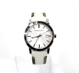 Burberry The City Silver Dial White Leather Strap Watch for Women - BU9019