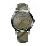 Burberry The City Beige Dial Chequered Brown Leather Strap Watch for Women - BU9029