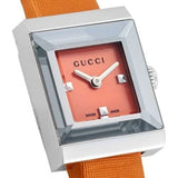 Gucci G-Frame Square Mother of Pearl Orange Dial Orange Leather Strap Watch For Women - YA128532