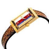 Gucci G-Frame Mother of Pearl Dial Brown Leather Snakeskin Strap Watch For Women - YA147402