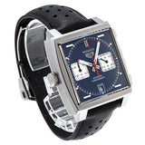 Tag Heuer Monaco Automatic Chronograph Blue Dial Black Leather Strap Watch for Men - CAW211P.FC6356