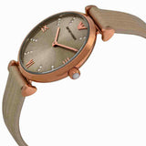 Emporio Armani Gianni T Bar Gunmetal Dial Beige Leather Strap Watch For Women - AR1681