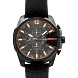 Diesel Mega Chief Chronograph Black Dial Black Leather Strap Watch For Men - DZ4291