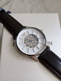 Emporio Armani Meccanico White Dial Brown Leather Strap Watch For Men - AR1946