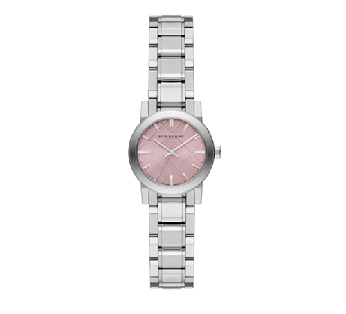 Burberry The City Diamonds Pink Dial Silver Steel Strap Watch for Women - BU9231