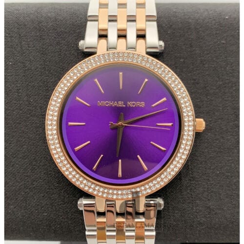 Michael Kors Darci Purple Dial Two Tone Steel Strap Watch for Women - MK3353