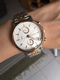 Fossil Boyfriend Chronograph White Dial Two Tone Steel Strap Watch for Women - ES3840