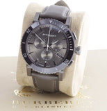 Burberry The City Chronograph Ion Plated Grey Dial Grey Leather Strap Watch for Men - BU9384