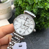 Emporio Armani Gianni T Bar White Marble Dial Silver Steel Strap Watch For Women - AR11170