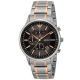 Emporio Armani Renato Chronograph Black Dial Two Tone Steel Strap Watch For Men - AR11165