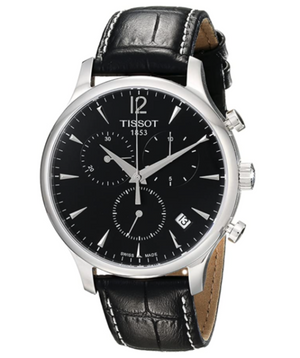 Tissot Tradition Chronograph Black Dial Black Leather Strap Watch For Men - T0636171605700