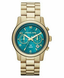 Michael Kors Runway Hunger Stop100 Series Blue Dial Gold Steel Strap Watch for Women - MK5815